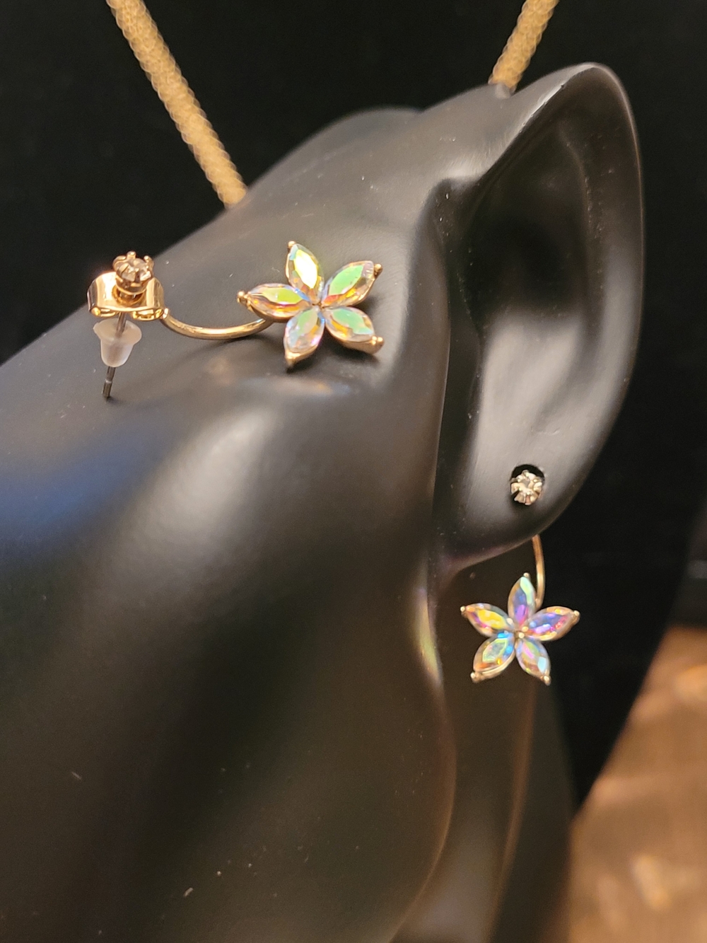 Gold-Tone Iridescent Flower  Earrings - Women Jewelry